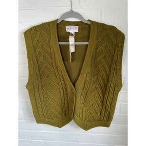 NWT Vtg 90's Spice of Life Knit Vest Olive Green Cable Knit V Neck Button Up